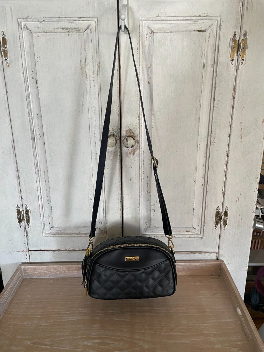 Black Joy & Iman Quilted Leather Crossbody Bag